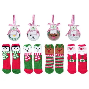 Transpac Y9128 Indoor Christmas Decor Assorted Plush Socks in Orn Ball 3.94" Assorted