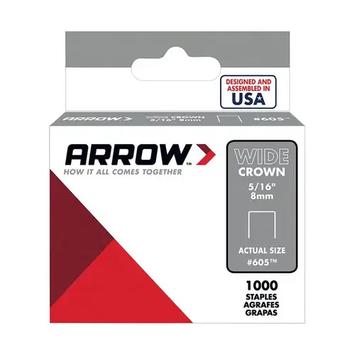 Standard Staples #605 3/8" W X 5/16" L 25 Ga. Wide Crown Gray Standard Staples #605 3/8" W X 5/16" L 25 Ga. Wide Crown Gray