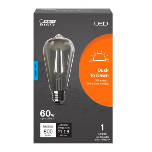 LED Dusk to Dawn Bulb ST19 E26 (Medium) Daylight 60 Watt Equivalence Clear LED Dusk to Dawn Bulb ST19 E26 (Medium) Daylight 60 Watt Equivalence Clear