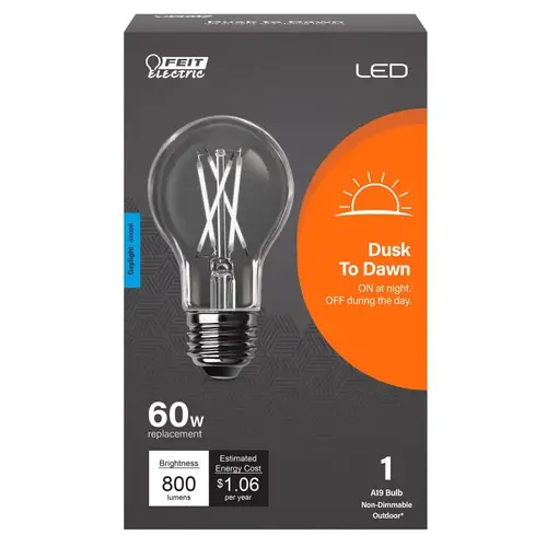 LED Dusk to Dawn Bulb A19 E26 (Medium) Daylight 60 Watt Equivalence Clear LED Dusk to Dawn Bulb A19 E26 (Medium) Daylight 60 Watt Equivalence Clear