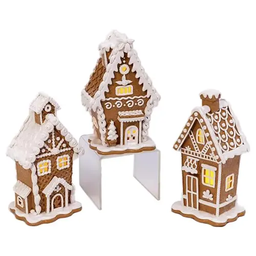 Indoor Christmas Decor LED Brown/White Lighted Gingerbread House 7" Brown/White