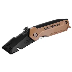 Spec Ops SPEC-K1-FR Spec Ops Utility Knife, Aluminum Blade, 3-Blade, Pistol Grip Handle Black/Tan