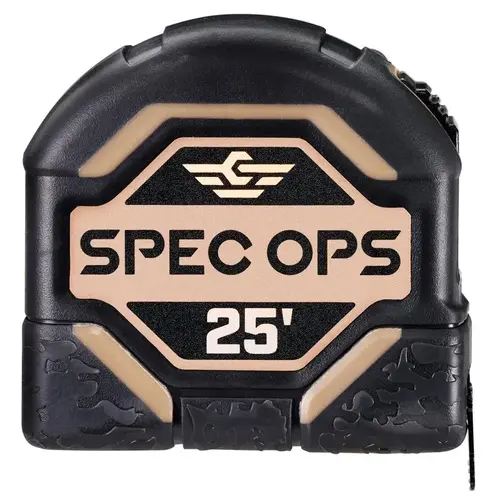 Spec Ops Tape Measure, 25 ft L Blade, Composite Case, Black/Flat Dark Earth Case