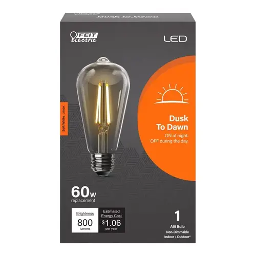 LED Dusk to Dawn Bulb ST19 E26 (Medium) Soft White 60 Watt Equivalence Clear LED Dusk to Dawn Bulb ST19 E26 (Medium) Soft White 60 Watt Equivalence Clear