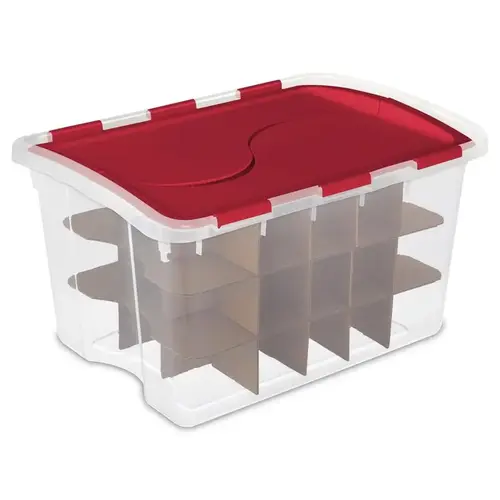 Ornament Storage Box w/Hinged Lid 48 qt Clear/Red 13.13" H X 22.38" W X 15.88" D Clear/Red - pack of 6 Ornament Storage Box w/Hinged Lid 48 qt Clear/Red 13.13" H X 22.38" W X 15.88" D Clear/Red - pack of 6