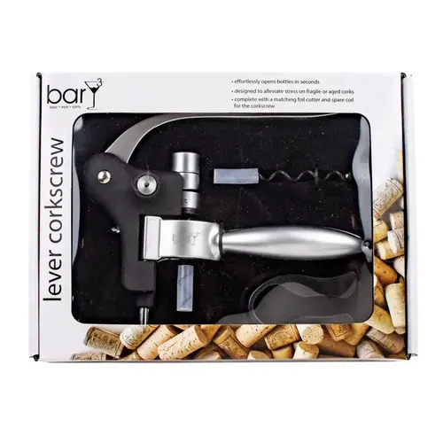 Lever Corkscrew Set Black/Silver Stainless Steel Black/Silver Lever Corkscrew Set Black/Silver Stainless Steel Black/Silver