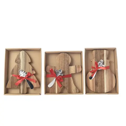 KitchenGoods Gingerbread Man/Snowman/Tree Acacia Cheese Boards - Case of 6