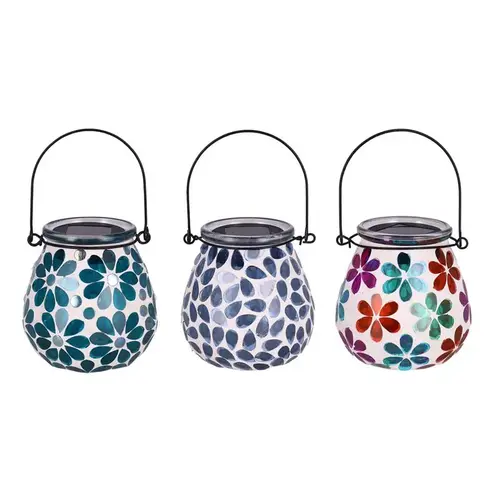 Lantern Solar Power Glass/Metal Mosaic Assorted Assorted Lantern Solar Power Glass/Metal Mosaic Assorted Assorted