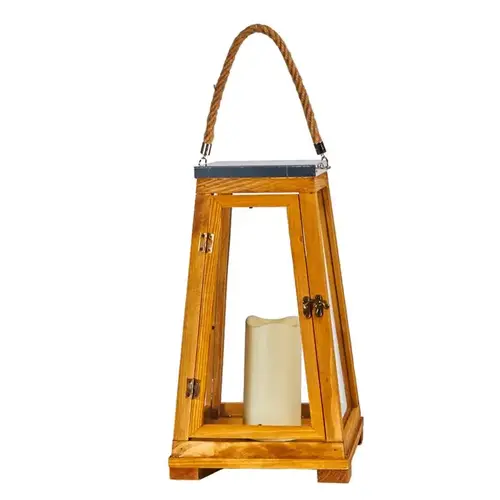 LED Candle Lantern 15" One Mantle Wood Newport Brown Brown - pack of 2