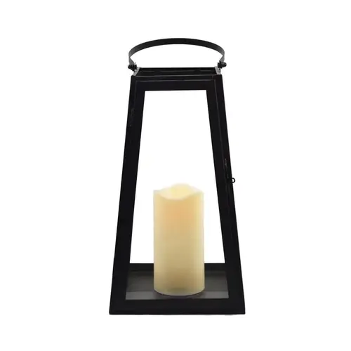 LED Candle Lantern 13" One Mantle Glass/Metal Triangular Black Black
