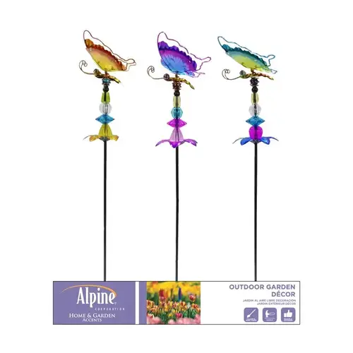 Outdoor Garden Stake Multicolored Glass/Metal 36" H Butterfly/Flower/Jewels Multicolored - pack of 24 Outdoor Garden Stake Multicolored Glass/Metal 36" H Butterfly/Flower/Jewels Multicolored - pack of 24