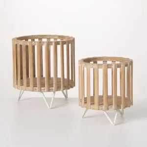 Sullivans ACE181 Plant Display Holder Set Brown/White Wood Brown/White