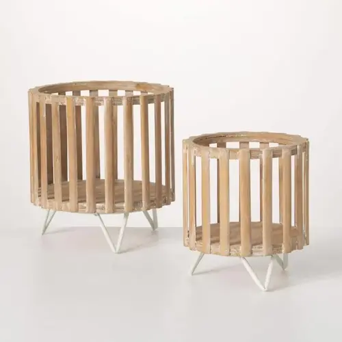 Plant Display Holder Set Brown/White Wood Brown/White