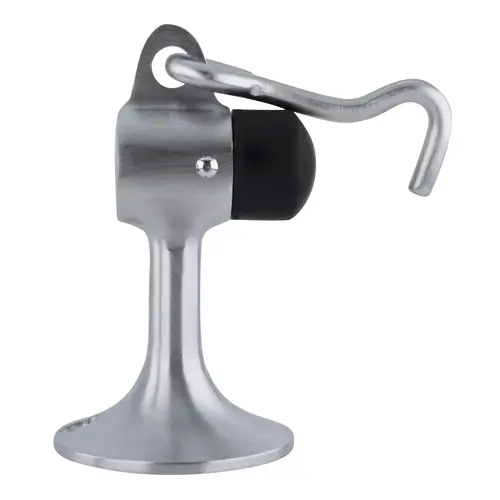 Satin Chrome Floor Mounted Heavy-Duty Door Stop with Hook and Holder