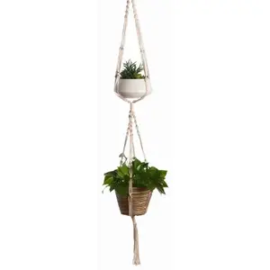 Primitive Planters 9123 Plant Hanger White Cotton 60" H 2-Tier Woven White