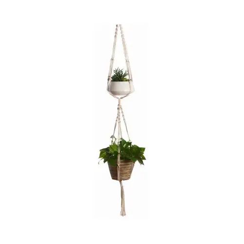 Plant Hanger White Cotton 60" H 2-Tier Woven White - pack of 12