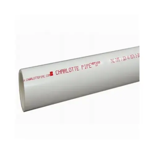 Dual Rated Pipe Schedule 40 PVC 6" D X 10 ft. L Plain End 180 psi White