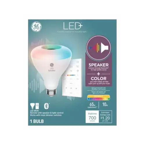 Speaker Light Bulb with Remote, BR30 Bulb, 10 W, LED Bulb, 2700 K Color Temp, 700 Lumens Speaker Light Bulb with Remote, BR30 Bulb, 10 W, LED Bulb, 2700 K Color Temp, 700 Lumens