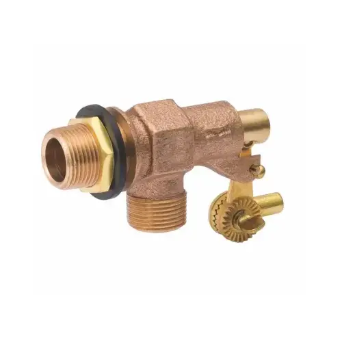 Tank Float Valve, 1/2 in, Male x Male, 20 TPI Rod, 1/4 in L Rod, Bronze Body