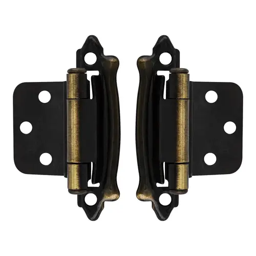 Face Mount Self-Closing Kitchen Cabinet Hinge 3/8 Inch Inset Antique Brass Pair Face Mount Self-Closing Kitchen Cabinet Hinge 3/8 Inch Inset Antique Brass Pair