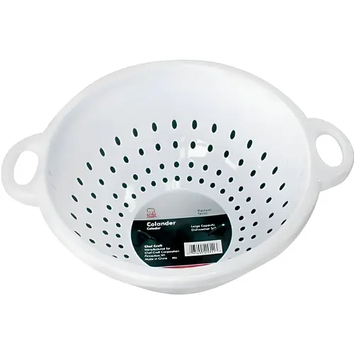 Colander, 5 qt Capacity, Plastic, 11 in Dia, Plastic Handle White