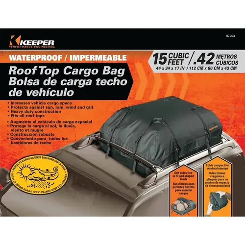 Roof Top Bag, 15 cu-ft Capacity, 44 in L, 34 in W, Cargo, Black Roof Top Bag, 15 cu-ft Capacity, 44 in L, 34 in W, Cargo, Black
