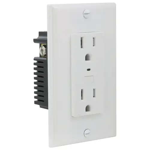 Wi-Fi Controlled Receptacle, 1 -Pole, 125 V, Grounded Socket, Wi-Fi, White Wi-Fi Controlled Receptacle, 1 -Pole, 125 V, Grounded Socket, Wi-Fi, White