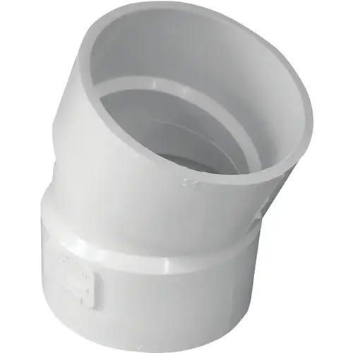 Sewer Pipe Elbow, 3 in, Hub, 22.5 deg Angle, PVC, White Sewer Pipe Elbow, 3 in, Hub, 22.5 deg Angle, PVC, White