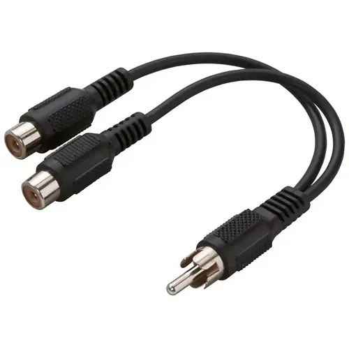 RCAM to RCA-Y Cable, 3 in L, 1 -Connector A, Male, 2 -Connector B, Female, Black