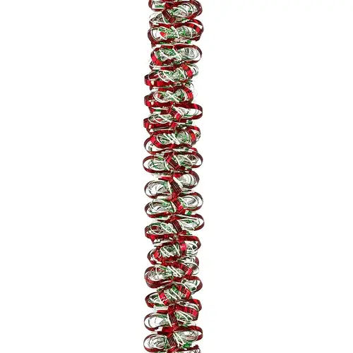 Garland, 12 ft L, PVC, Green/Red/Snow White, Indoor Garland, 12 ft L, PVC, Green/Red/Snow White, Indoor