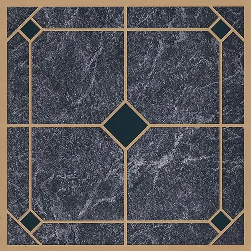 Vinyl Self-Adhesive Floor Tile, 12 in L Tile, 12 in W Tile, Square Edge, Blue/Gold - pack of 45