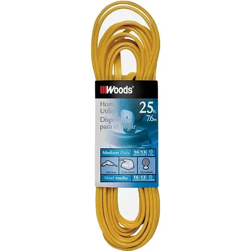 Extension Cord, 16 AWG Cable, 25 ft L, 10 A, 125 V, Yellow Extension Cord, 16 AWG Cable, 25 ft L, 10 A, 125 V, Yellow