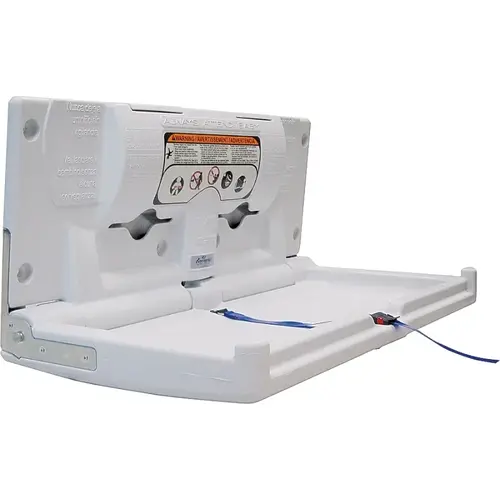 Diaper Changing Station, 250 lb, 34-1/4 in L, 4 in W, Wall Mounting, Polyethylene White Diaper Changing Station, 250 lb, 34-1/4 in L, 4 in W, Wall Mounting, Polyethylene White