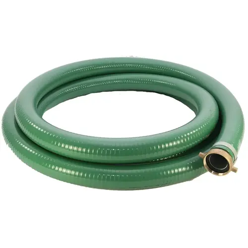 Suction Hose, 2 in ID, 20 ft L, Male Thread x Female, PVC Green