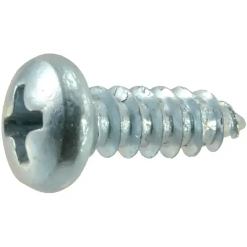 Screw, #8 Thread, Coarse Thread, Pan Head, Phillips Drive, Self-Tapping, Sharp Point, Steel, Zinc - pack of 100