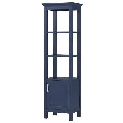 Linen Cabinet, 1-Door, 2-Shelf, Natural Wood, Chrome Aegean Blue