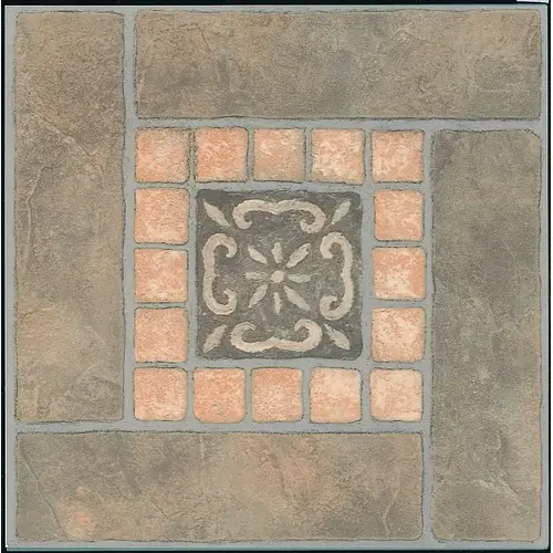 Vinyl Floor Tile, 12 in L Tile, 12 in W Tile, Square Edge, Slate Inlay - pack of 45