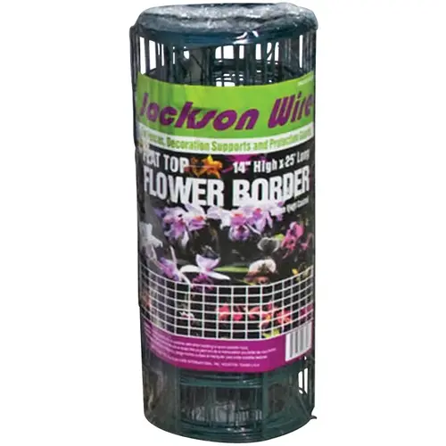 Flower Fence, 25 ft L, 14 in H, Galvanized Steel, Green Flower Fence, 25 ft L, 14 in H, Galvanized Steel, Green
