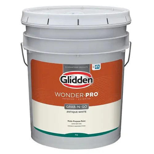 Wonder-Pro Interior/Exterior Paint, Flat Sheen, Antique White, 5 gal, 400 sq-ft/gal Coverage Area Wonder-Pro Interior/Exterior Paint, Flat Sheen, Antique White, 5 gal, 400 sq-ft/gal Coverage Area