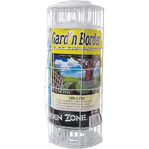 Flower Fence, 25 ft L, 14 in H, Galvanized Steel, White