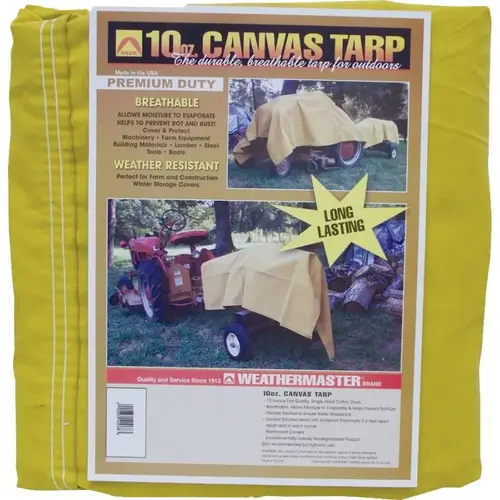 Weathermaster Tarpaulin, 12 ft L, 10 ft W, Canvas, Tan