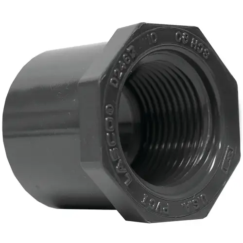 838211BC Reducing Bushing, 1-1/2 x 1 in, Spigot x Female, PVC, SCH 80 Schedule 838211BC Reducing Bushing, 1-1/2 x 1 in, Spigot x Female, PVC, SCH 80 Schedule