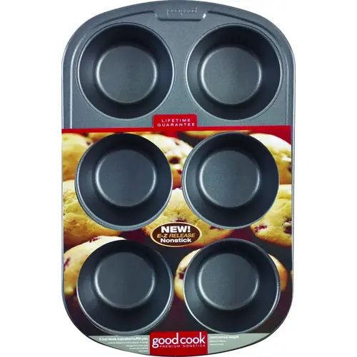 Muffin Pan, Round Impressions, Steel, 6-Compartment, Dishwasher Safe: Yes, 16-1/2 in L, 10 in W