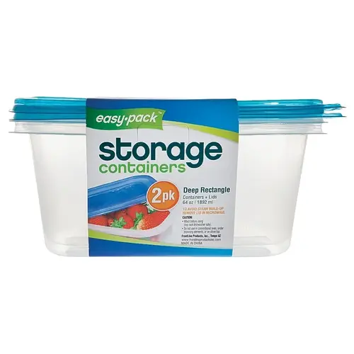 Storage Container, 64 oz Capacity, Plastic Storage Container, 64 oz Capacity, Plastic