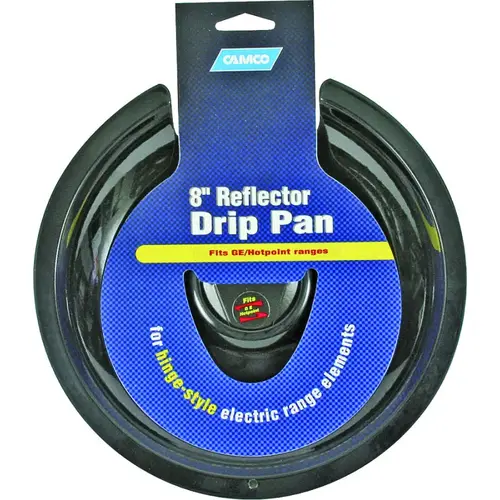 Drip Pan, 8 in Dia, Porcelain Black Drip Pan, 8 in Dia, Porcelain Black