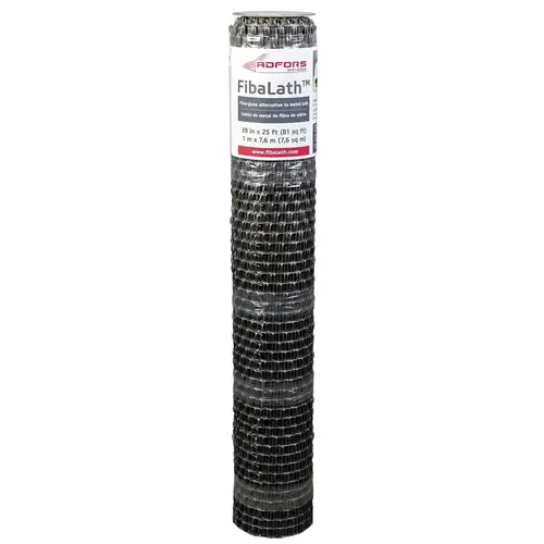 FibaLath Stucco Netting, 25 ft L, 39 in W, 0.22 in Thick, Fiberglass, Gray