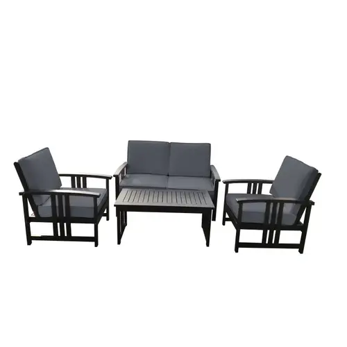 Patio Furniture Deep Seating Set, Wood Frame, Polyster Fabric, Black PU paint finish Patio Furniture Deep Seating Set, Wood Frame, Polyster Fabric, Black PU paint finish
