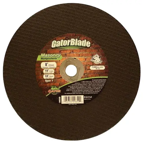 Cut-Off Wheel, 8 in Dia, 5/8 in Thick, 1/8 in Arbor Cut-Off Wheel, 8 in Dia, 5/8 in Thick, 1/8 in Arbor