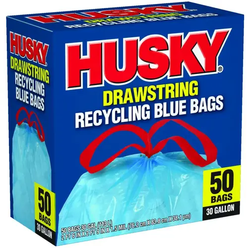 Trash Bag with Drawstring, 30 gal Capacity, Blue - pack of 50 Trash Bag with Drawstring, 30 gal Capacity, Blue - pack of 50