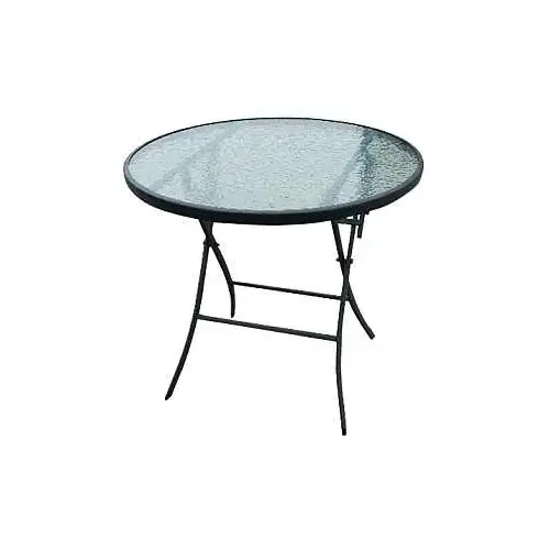 Patio Table, 32 in W, 31.5 in D, 27.55 in H, Steel Frame, Round Table, Glass/Steel Table